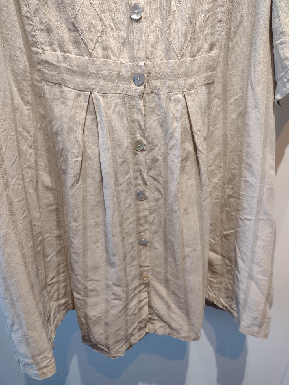 Vintage Neutral Beige Button-Front Midi Dress - Picture 5 of 6